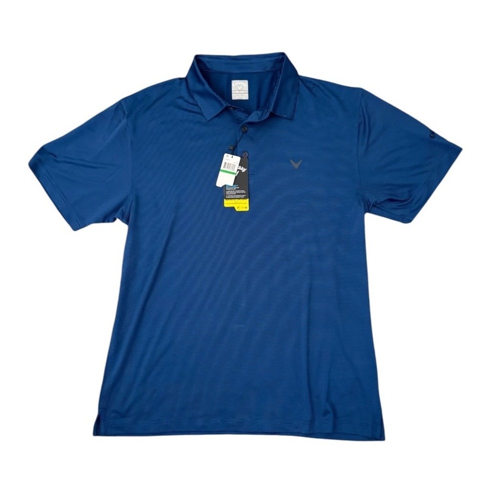 Callaway Opt-Dri Polo Shirt Men's Large Golf Performance NWT Micro Stripe Blue
